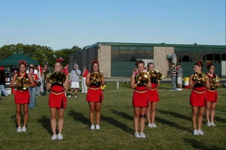 Batavia High Varsity Cheer squad, Jessica is second from the left, Junior year Aug. 2003. Batavia Illinois