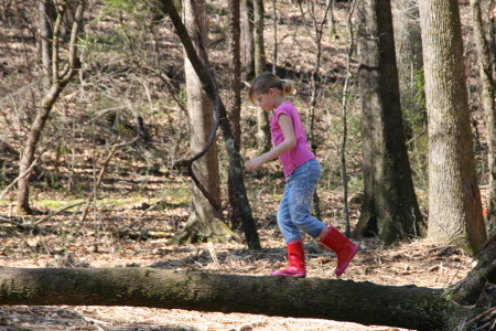 Balance beam practice.