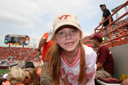 Our oldest ANGEL supporting her Hokies!  We love our blue-eyed red head!