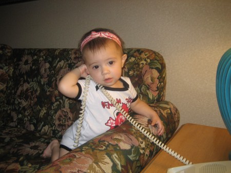 Sadie on the "phone"