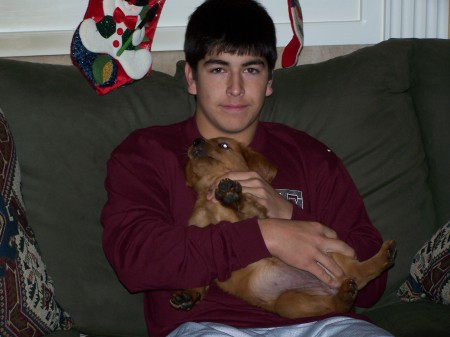 Alex and his new puppy, Sadie, at Christmas.