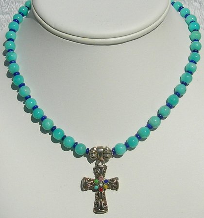 Tibetan Jeweled Cross, Turquoise and Lapis