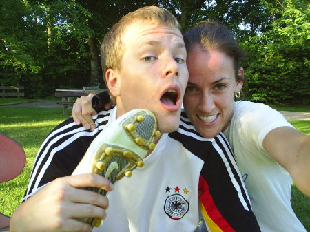 My husband Jared and I taking a break from a soccer game while in Germany