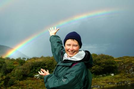 My wife Linda with the perfect rainbow in Killarney, Ireland.