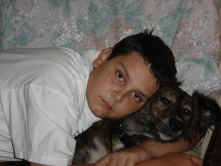 My son Caleb with his dog Nora