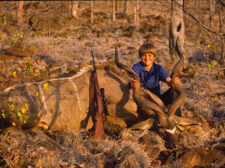 Jerry (youngest son just 10) and his kudu...southeast Zimbabwe July 1987