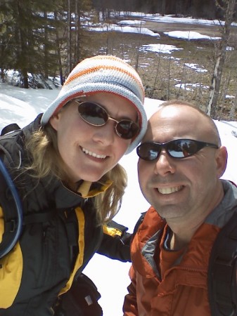 Sean and Kelly snowshoeing in the mountains