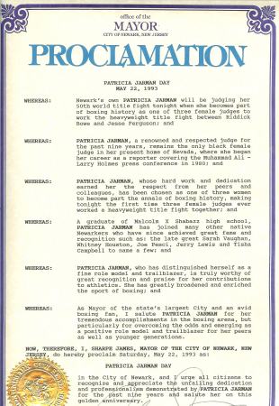 1993 -Proclamation Presented by Newark Mayor Sharpe James