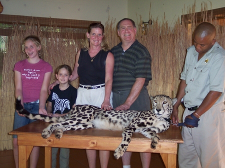 Whole family with cheetah, south africa