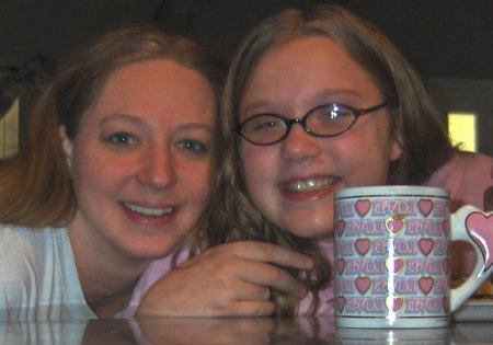 me (left) and Amber (daughter) coffee time, too early!!