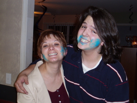 Jake (my 16 year old) and I playing in the cake frosting