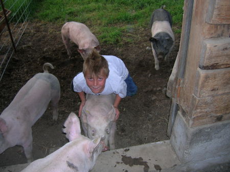 Sean and his pig "Ding"...and the other pig..."Dong of course"!