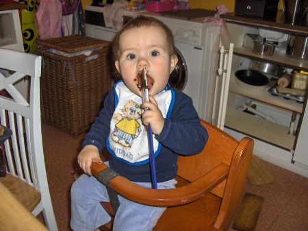 My youngest daughterr Kristiane (1 year in January 2007) helps out with making a chocolate cake