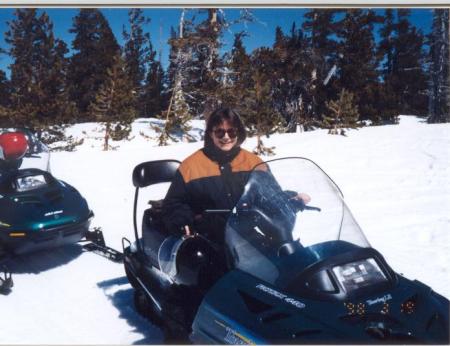 Kathie snowmobiling Lake Tahoe