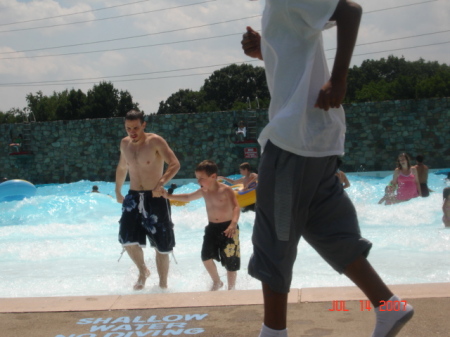 My two men running out of the wave pool