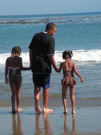 Mitchell & the girls at the beach