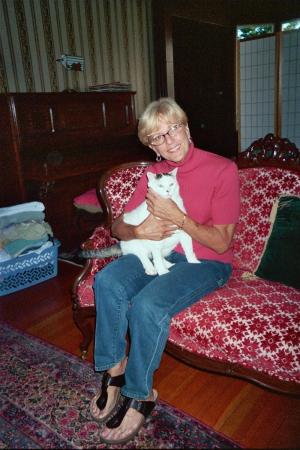 Marsha with the kitty Tom at St. Mary's