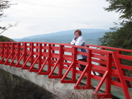 Glenda on the Bridge at Point No Point, Vancouver Island