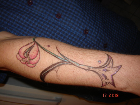 drawing on arm. no tattoos