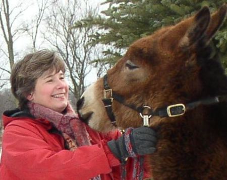 Janet with Buck, the buckskin Mule