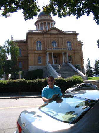 My husband, Steve,  in front of the courthouse