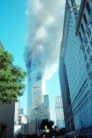 The Twin Towers Burning