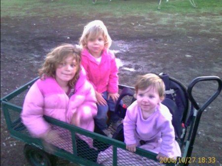 Renee, Leah and Tayla at a pumpkin patch.