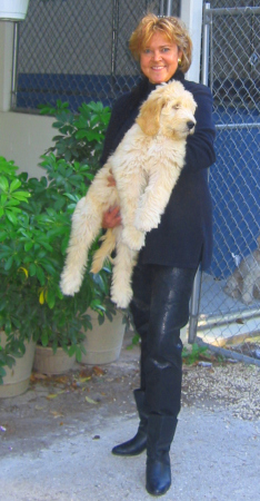 Linda and her Goldendoodle puppy Boris