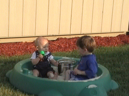 Grandsons playing in their Nana's backyard!