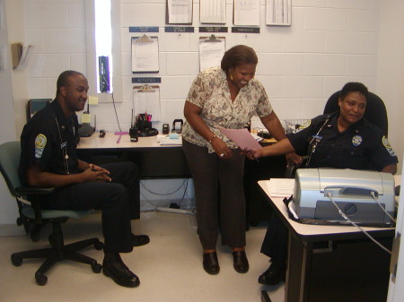 Phyllis (center) at work 7/07