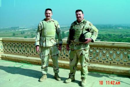 Tom Cessna and me in full battle rattle, RPC, Iraq 2004