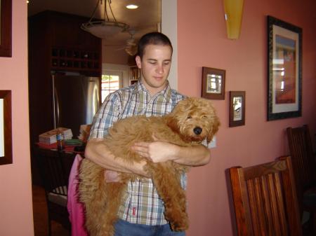 Son Evan Ferguson with George (Goldendoodle)