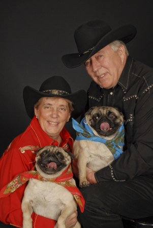 Bill and I and our two pugs, Hopie and Gracie