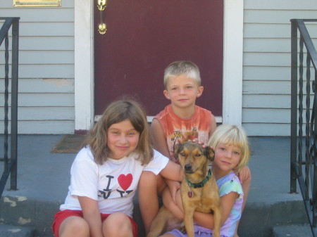 My daughter, Claire, nephew, Dean and niece, Cilla (plus their dog, Bingo)