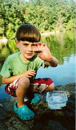 Son Riley with baby crab