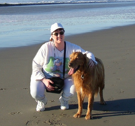 My dog, Bailey, and I at the beach