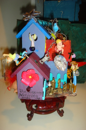 The "Blue Birdhouse Nativity Scene"
