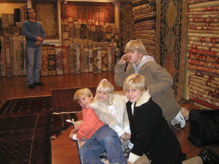 My kids in Istanbul at a carpet shop