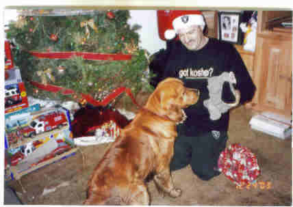 Me and Duke at christmas,, he loves presents