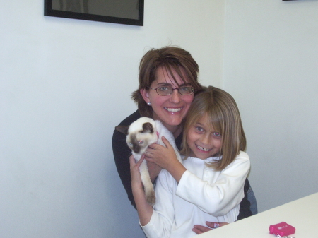 Jen (Dennison) and my daughter Dahlia with her kitten, Jellybean