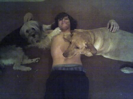 my son and the dogs