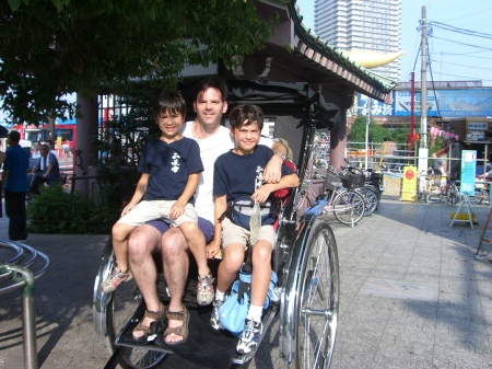 Rickshaw ride with my sons Steve 12 and Sean 8