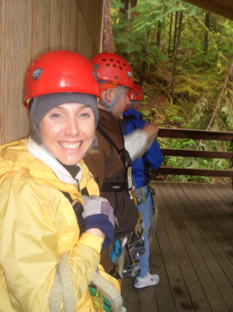 Me waiting to zipline in Ketchikan, AK