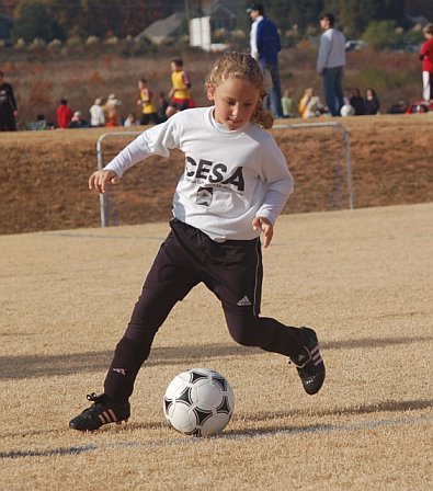 Playing soccer