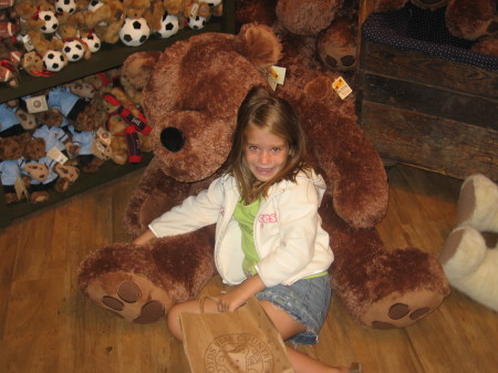 Karsen snuggling with the bears