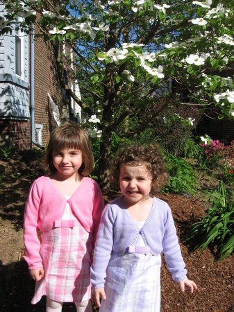 Rachael and Sarah in Easter dresses