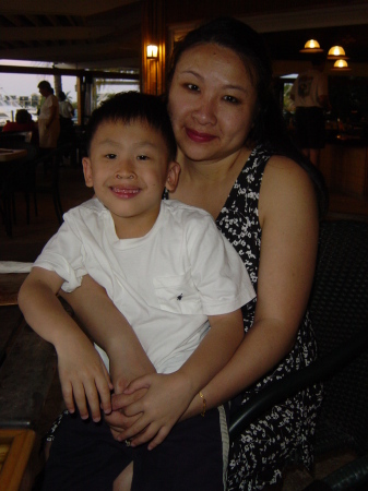My wife and son at dinner