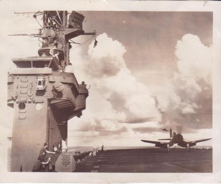 corsair landing on the my dad's carrier, WWII