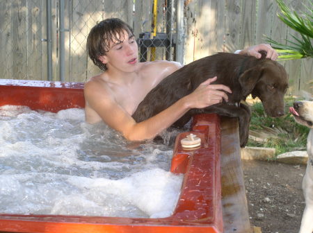 Get the dog out of the hot tub