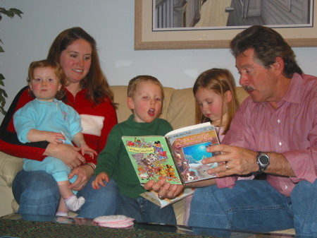 Reading to the grandkids...Mia, Tony, and Julia